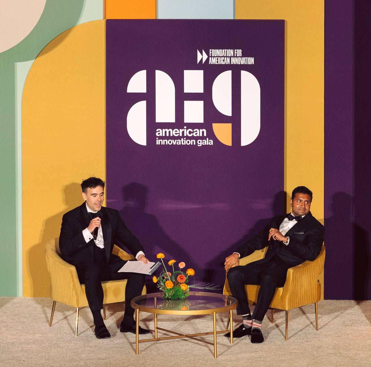 Mike Solana and Shyam Sankar in conversation onstage