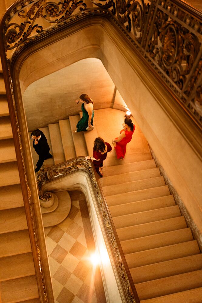 Guests on the spiral staircase, seen from above